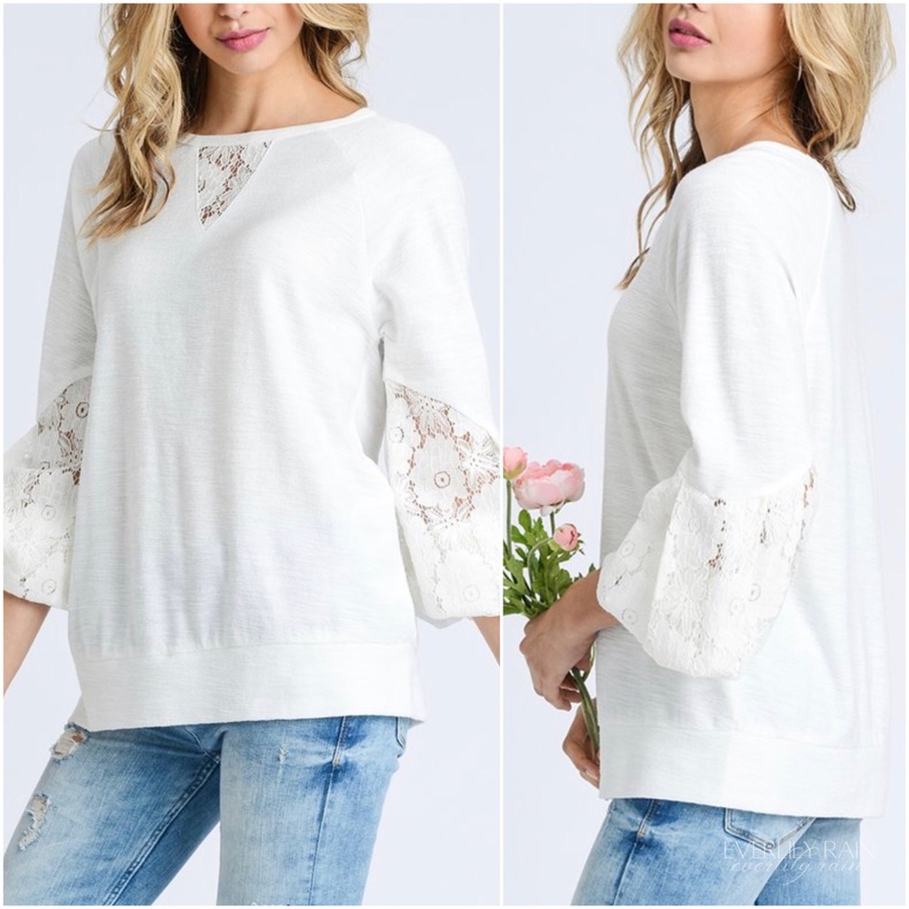 SAMPLE | Pretty White Lace Detail Long Sleeve Top